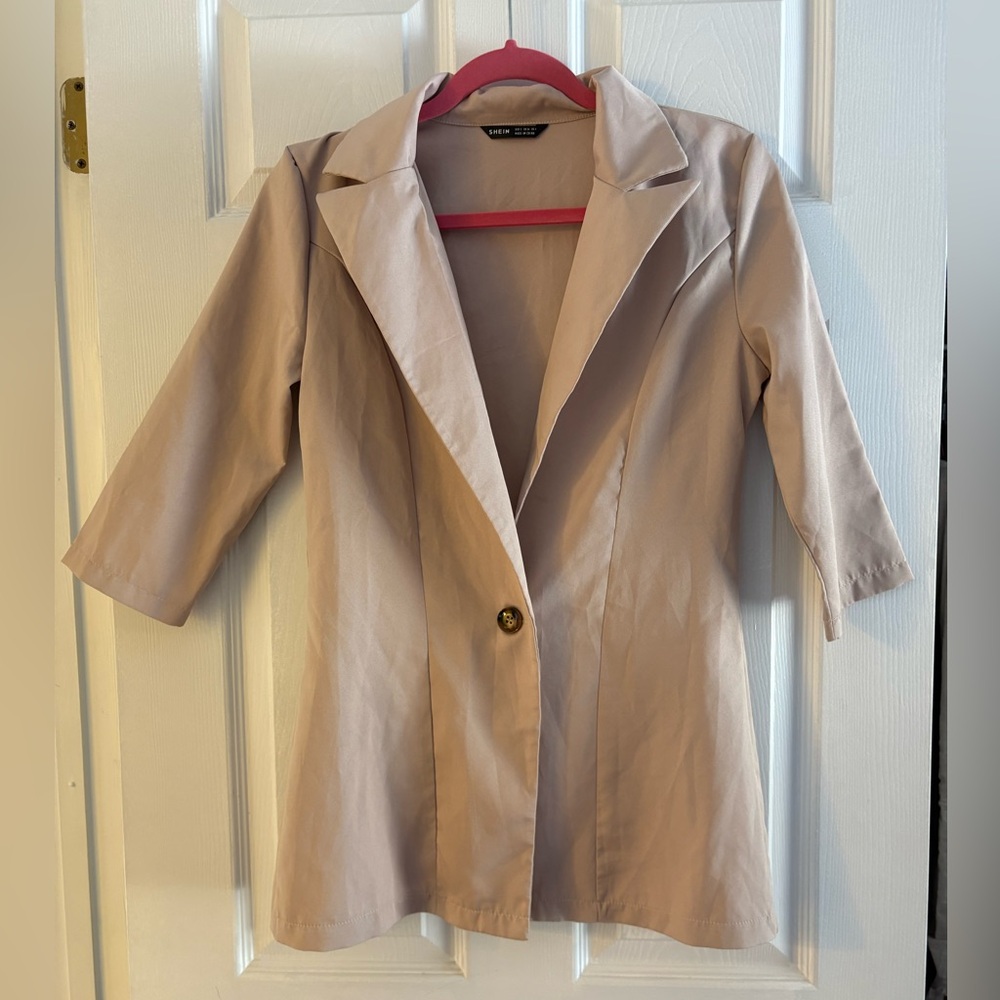 SHEIN Beige 3/4 Sleeve Long Blazer Jacket – Size S
